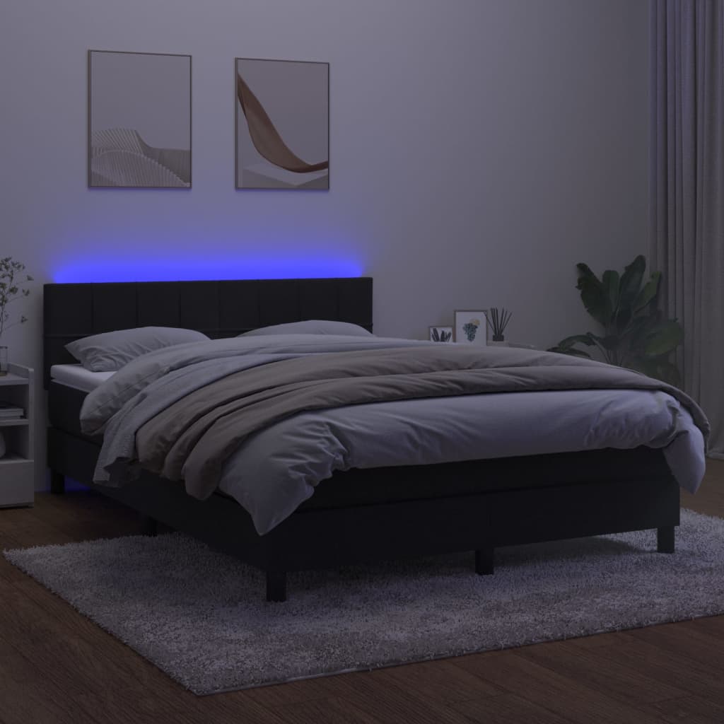 vidaXL atsperu gulta ar matraci, LED, melns samts, 140x190 cm