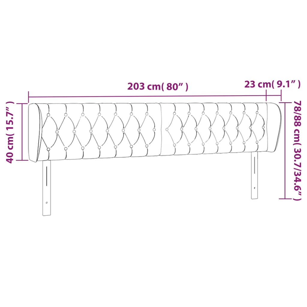 vidaXL galvgalis ar malām, 203x23x78/88 cm, zils audums