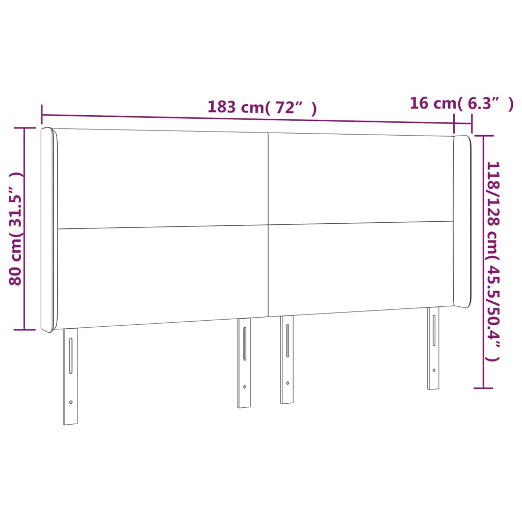 vidaXL gultas galvgalis ar LED, 183x16x118/128 cm, tumši brūns audums