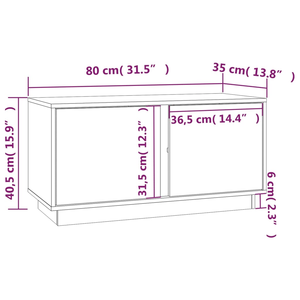 vidaXL TV skapītis, melns, 80x35x40,5 cm, priedes masīvkoks