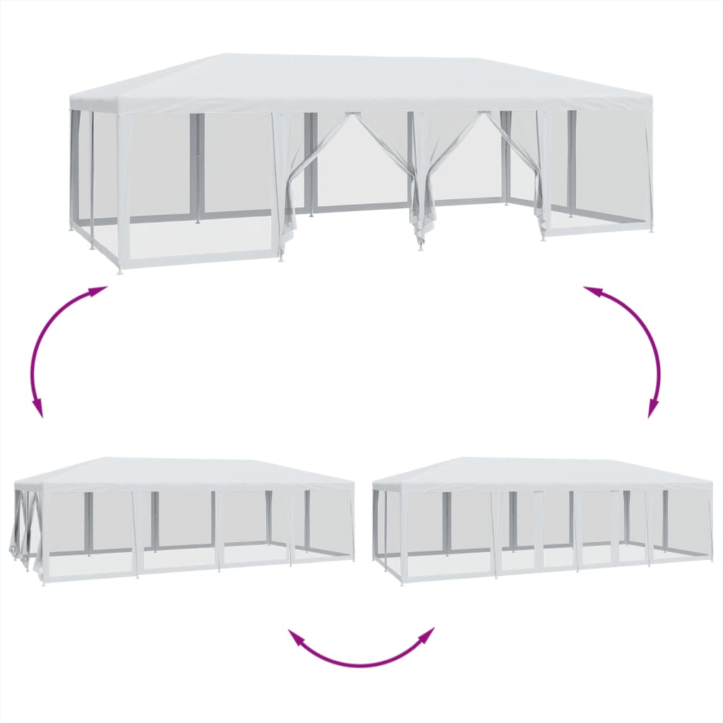 vidaXL svinību telts, ar 12 sieta sienām, 8x4 m, balta, HDPE