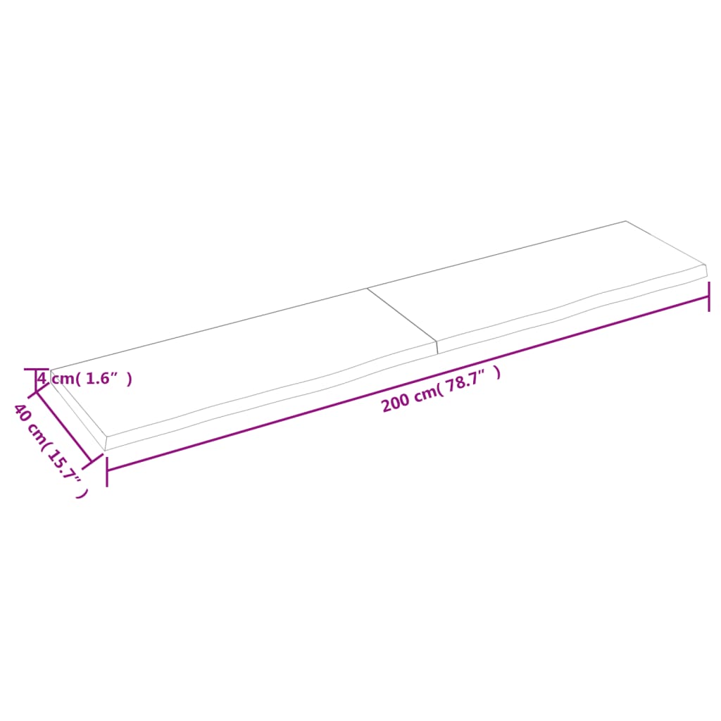 vidaXL galda virsma, 200x40x(2-4) cm, neapstrādāts ozola masīvkoks