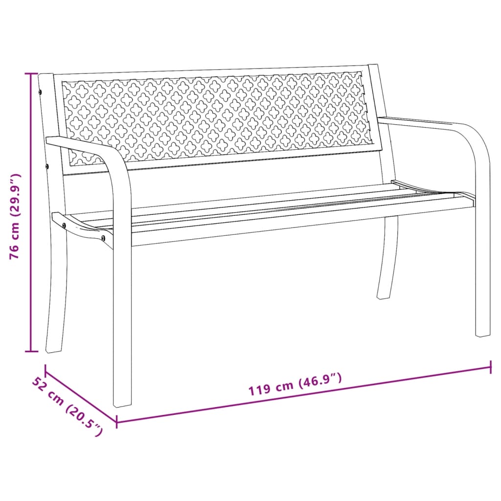 vidaXL dārza sols, 119 cm, melns tērauds