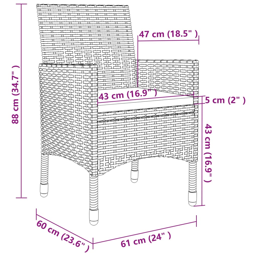 vidaXL 5-daļīgs dārza mēbeļu komplekts ar matračiem, PE rotangpalma