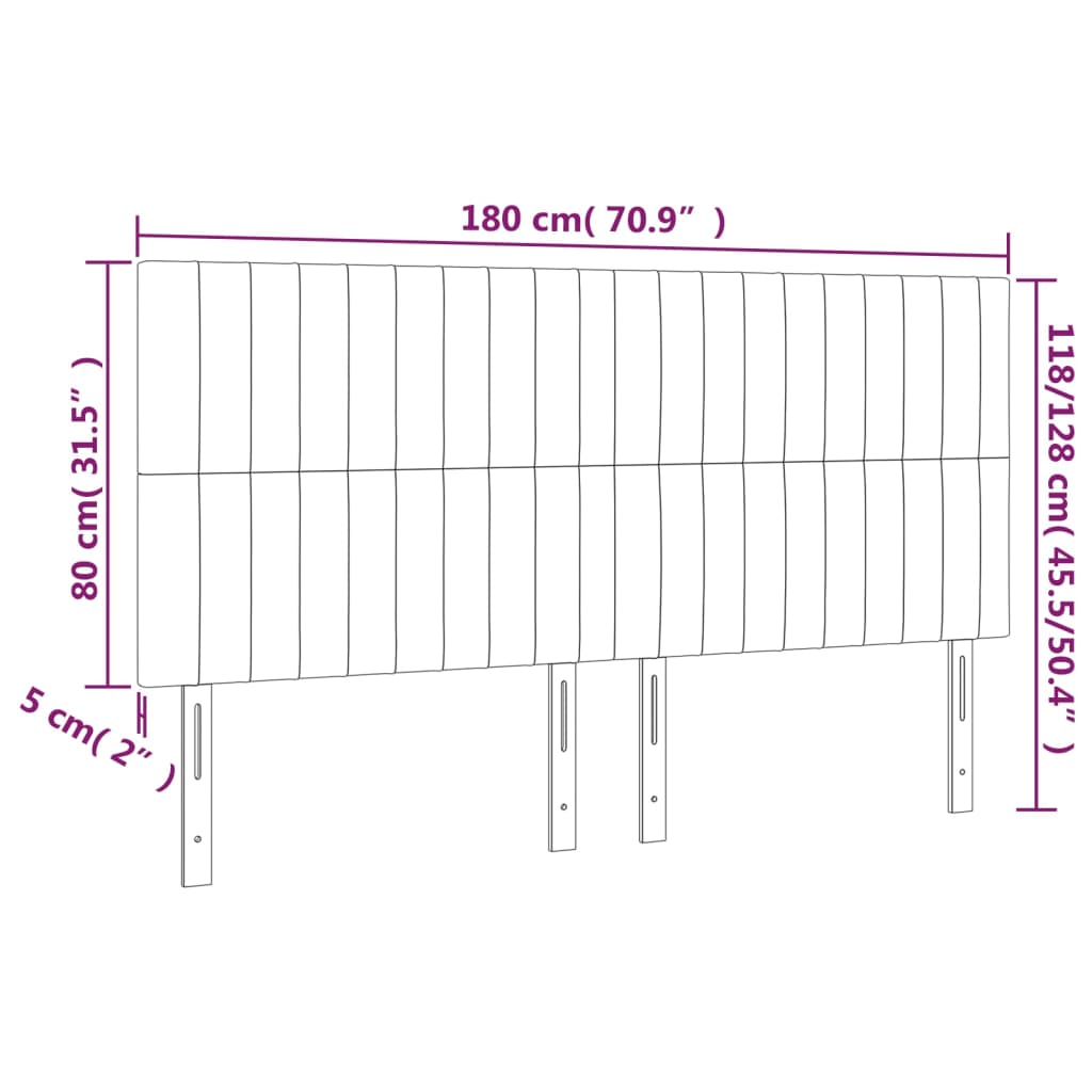 vidaXL gultas galvgalis ar LED, 180x5x118/128 cm, gaiši pelēks audums