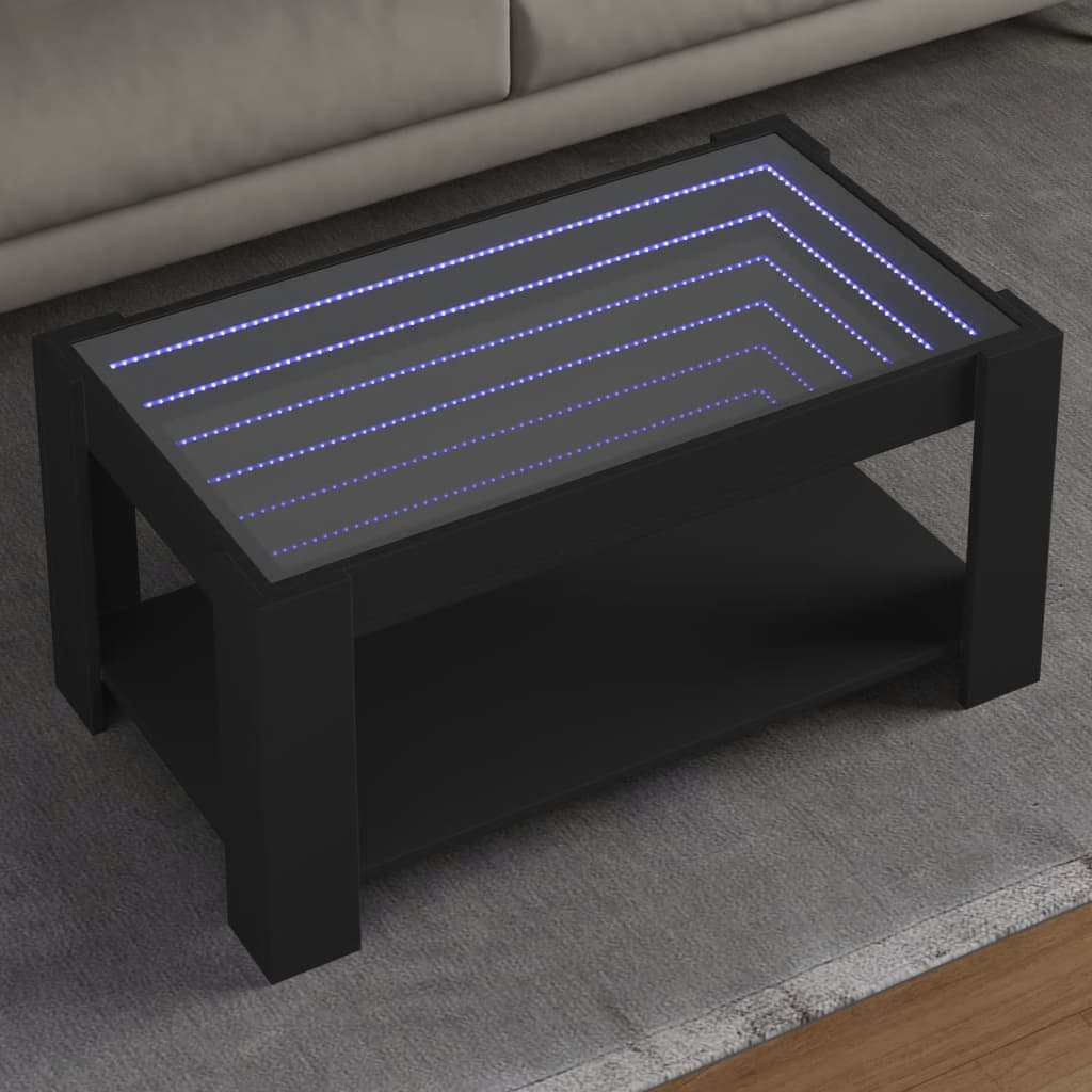 vidaXL kafijas galdiņš ar LED, melns, 93x53x45 cm, inženierijas koks