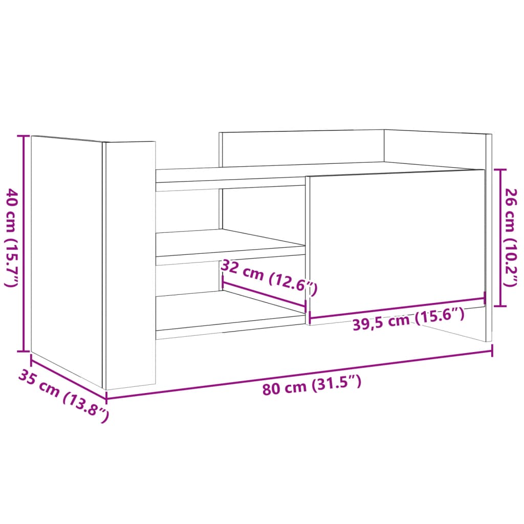 vidaXL TV skapītis, brūna ozolkoka, 80x35x40 cm, inženierijas koks