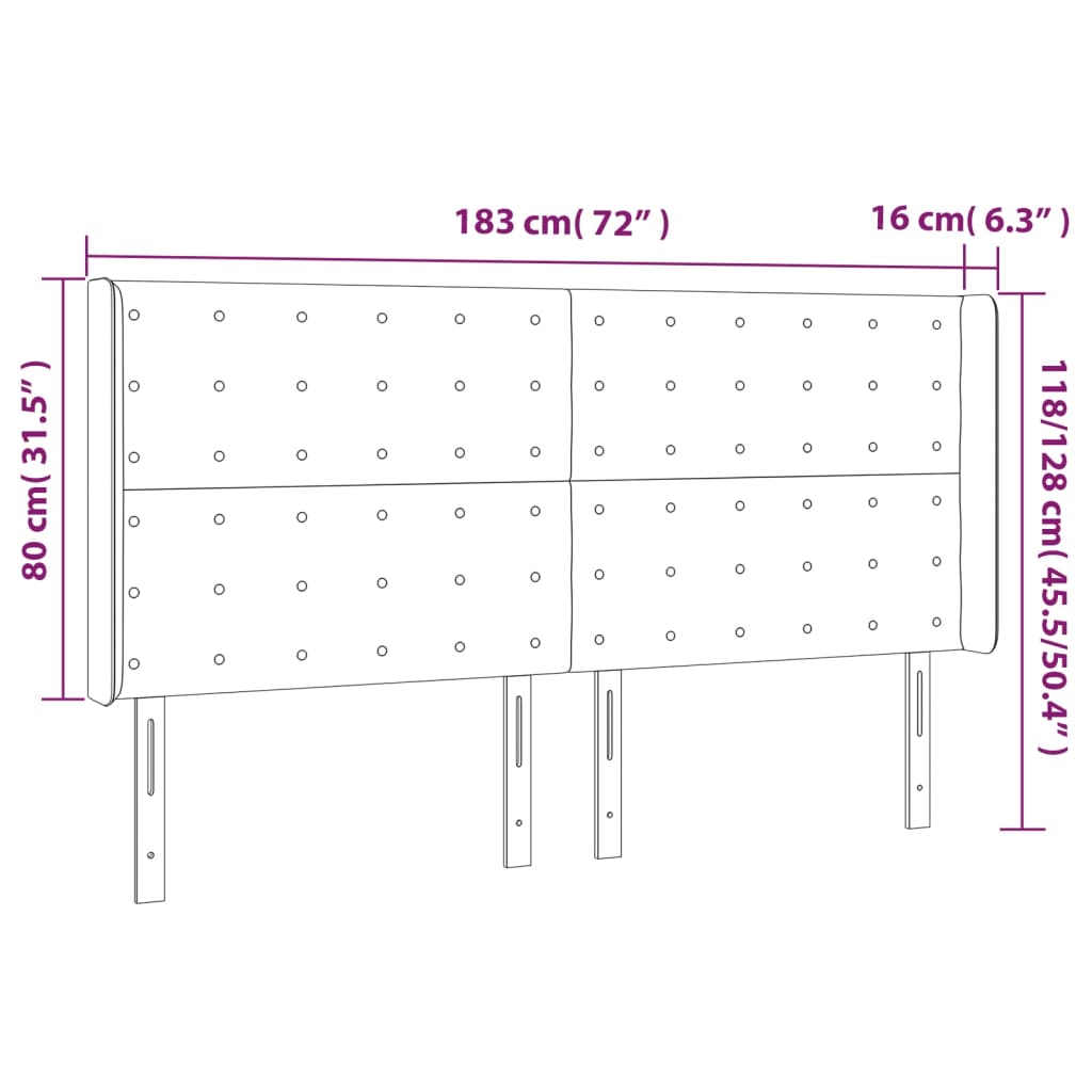 vidaXL galvgalis ar malām, 183x16x118/128 cm, melns audums