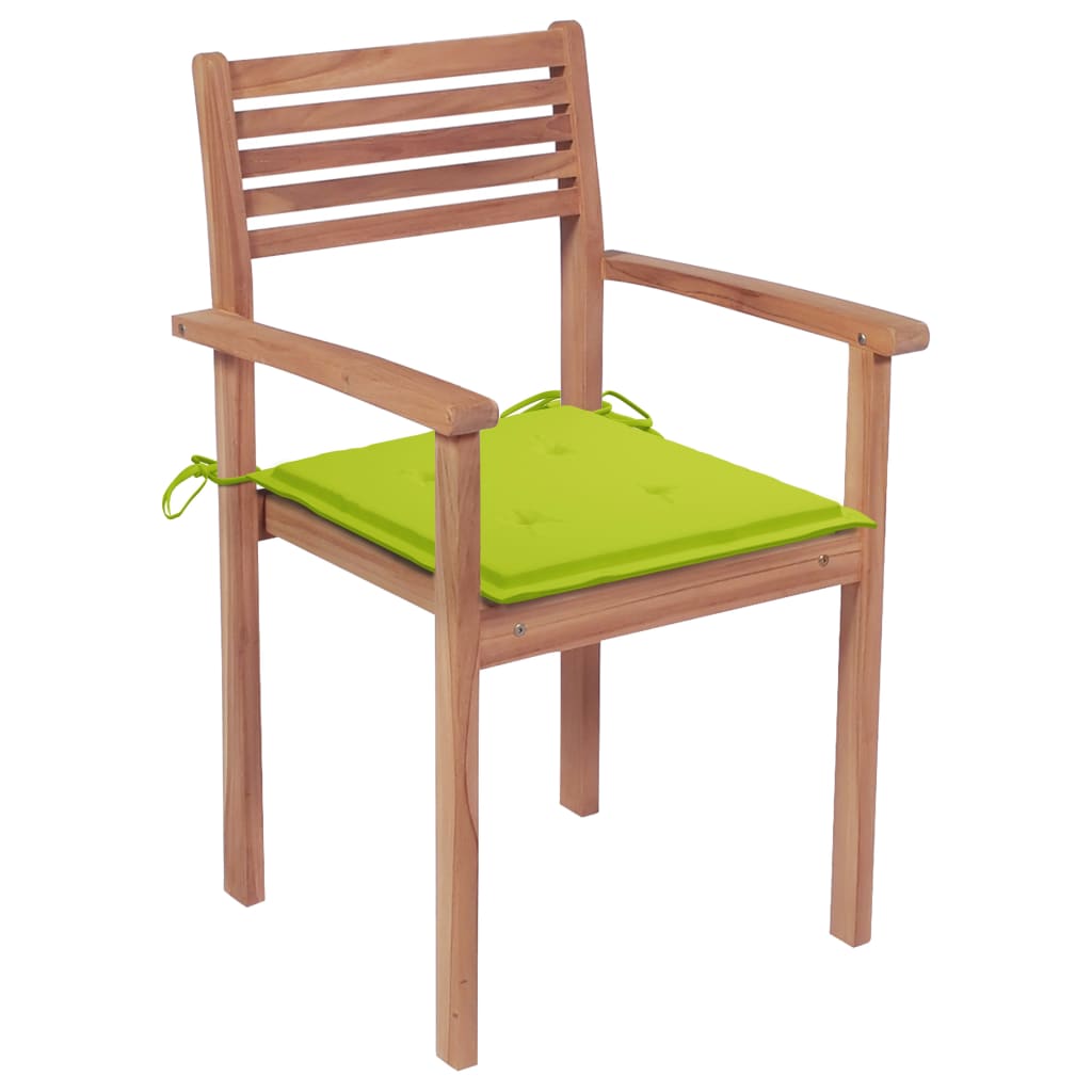 vidaXL dārza krēsli, 2 gab., spilgti zaļi matrači, masīvs tīkkoks