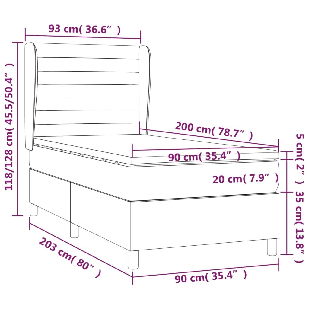 vidaXL atsperu gulta ar matraci, gaiši pelēka samts, 90x200 cm