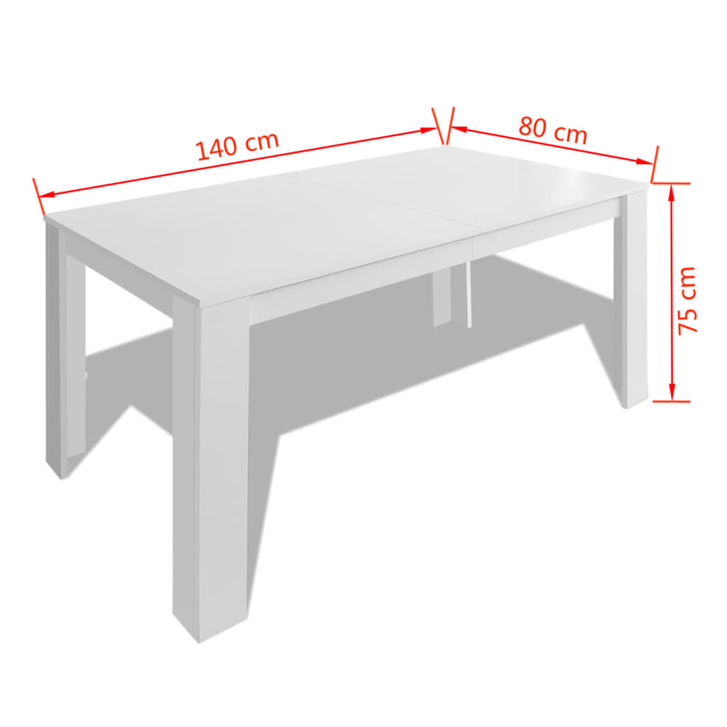 vidaXL balts virtuves galds, 140x80x75 cm