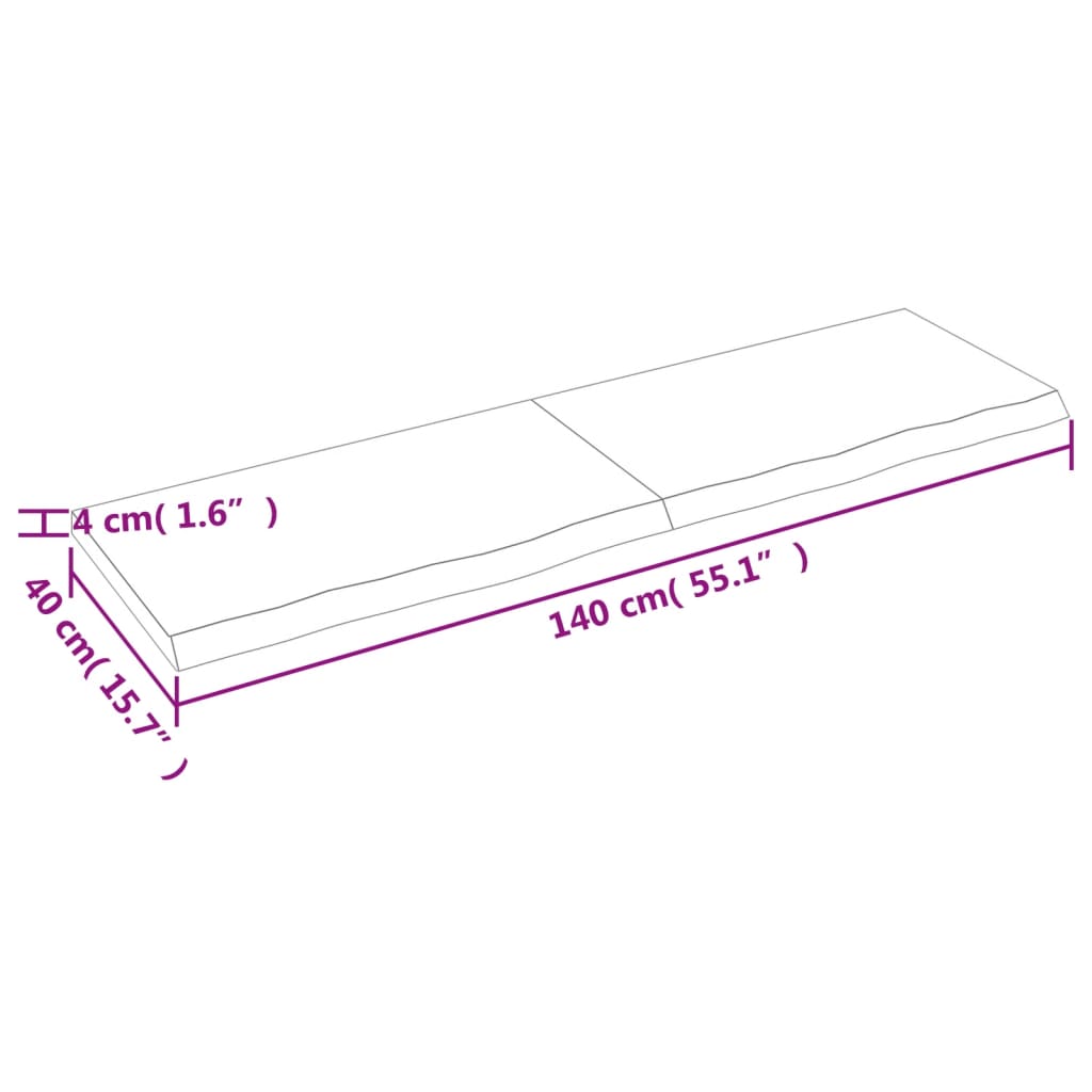 vidaXL galda virsma, 140x40x(2-4) cm, neapstrādāts ozola masīvkoks