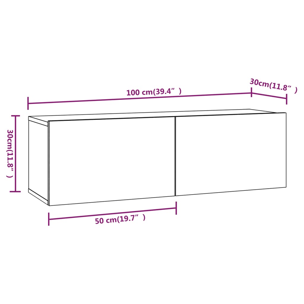 vidaXL TV skapīši, 2 gab., pelēks, 100x30x30 cm, inženierijas koks