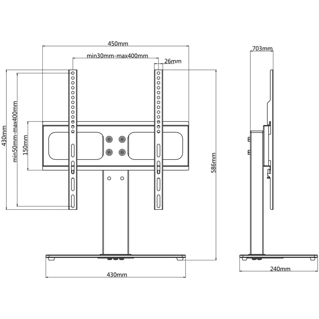 vidaXL TV statīvs 26-42 collu ekrānam, VESA 400x400 mm, 30 kg