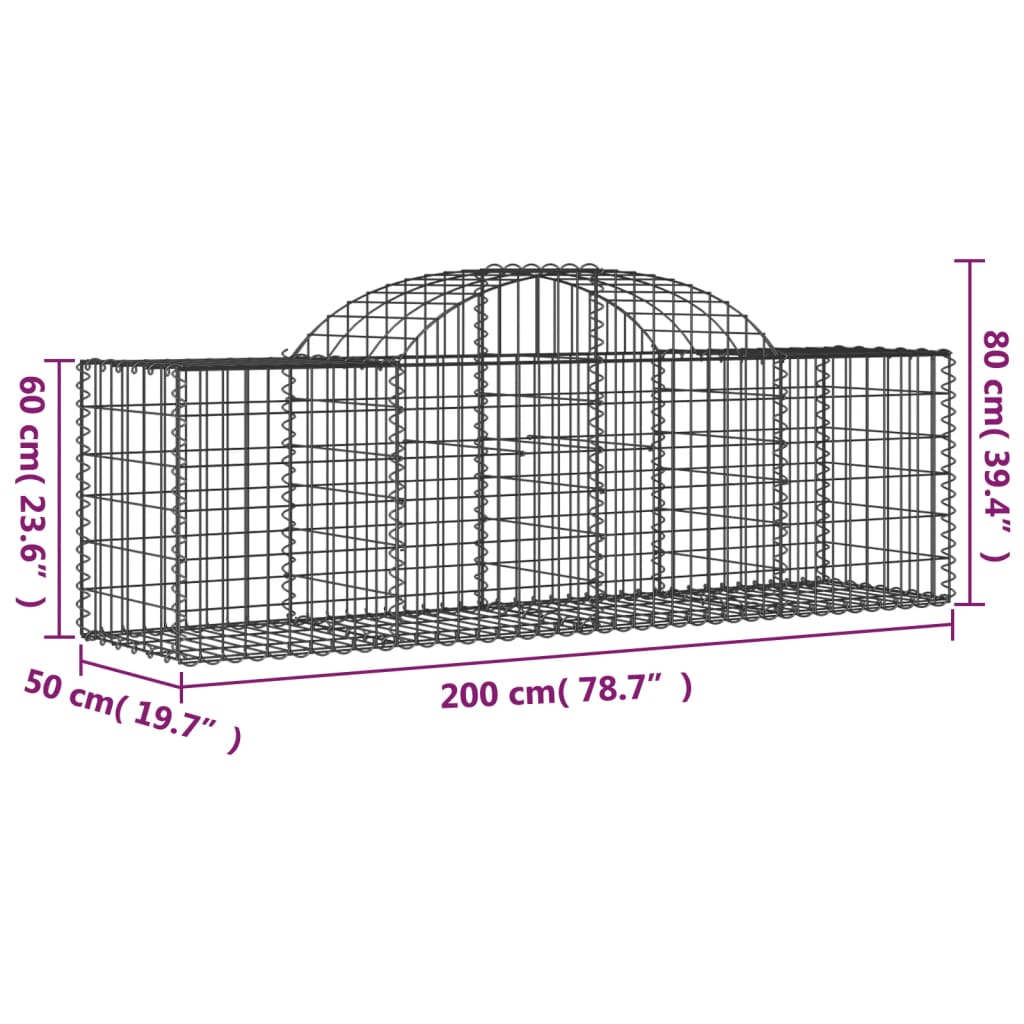 vidaXL arkveida gabiona grozi, 5 gb., 200x50x60/80 cm, cinkota dzelzs