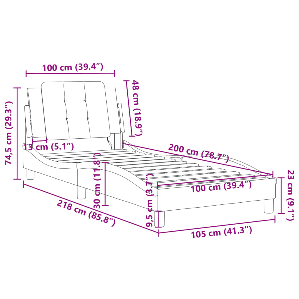 vidaXL gultas rāmis ar LED, melns, 100x200 cm, mākslīgā āda