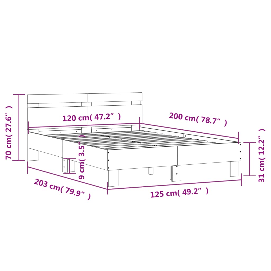 vidaXL gultas rāmis ar galvgali, ozolkoka krāsā, 120x200 cm