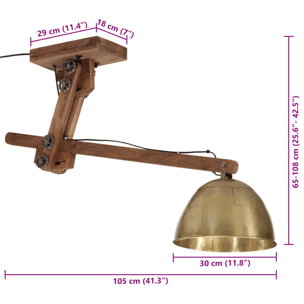 vidaXL sienas lampa 25 W, antīka misiņa krāsa, 105x30x65-108 cm, E27