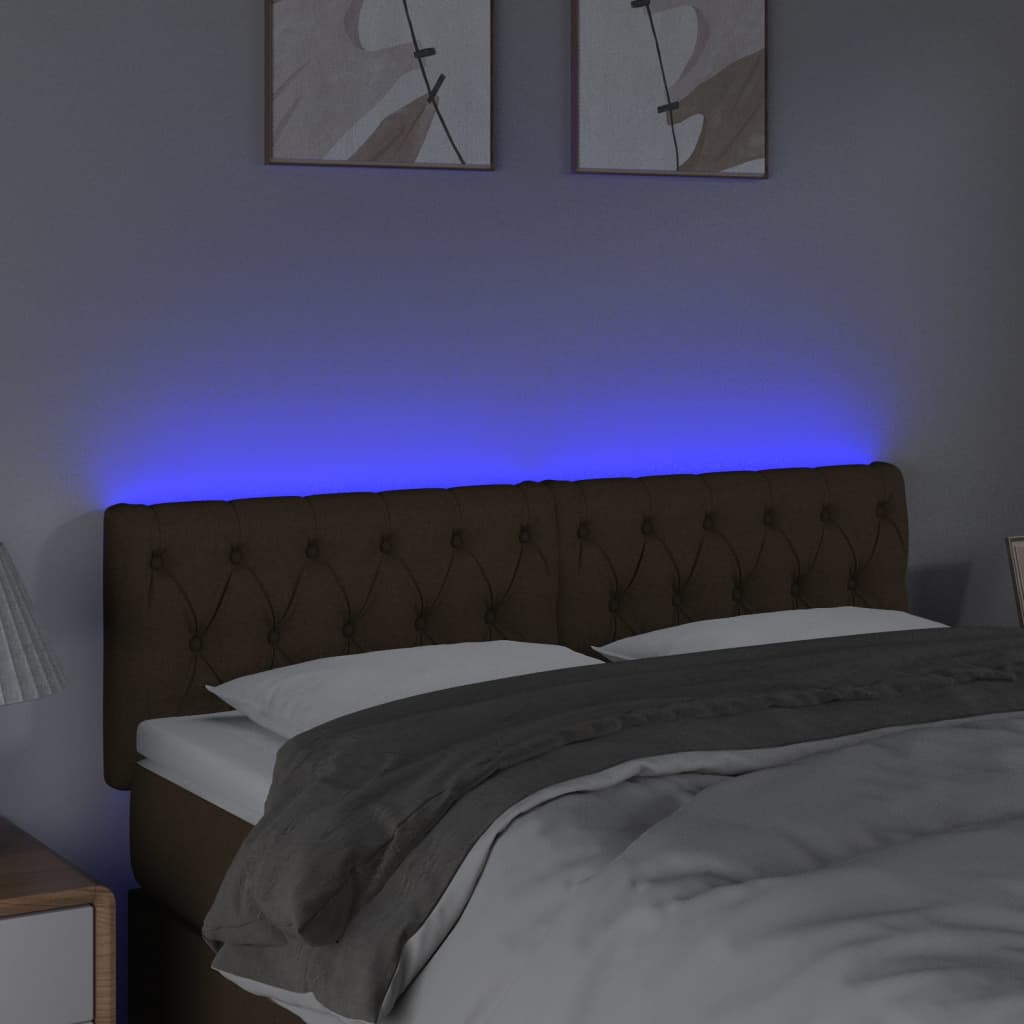 vidaXL gultas galvgalis ar LED, 160x7x78/88 cm, tumši brūns audums