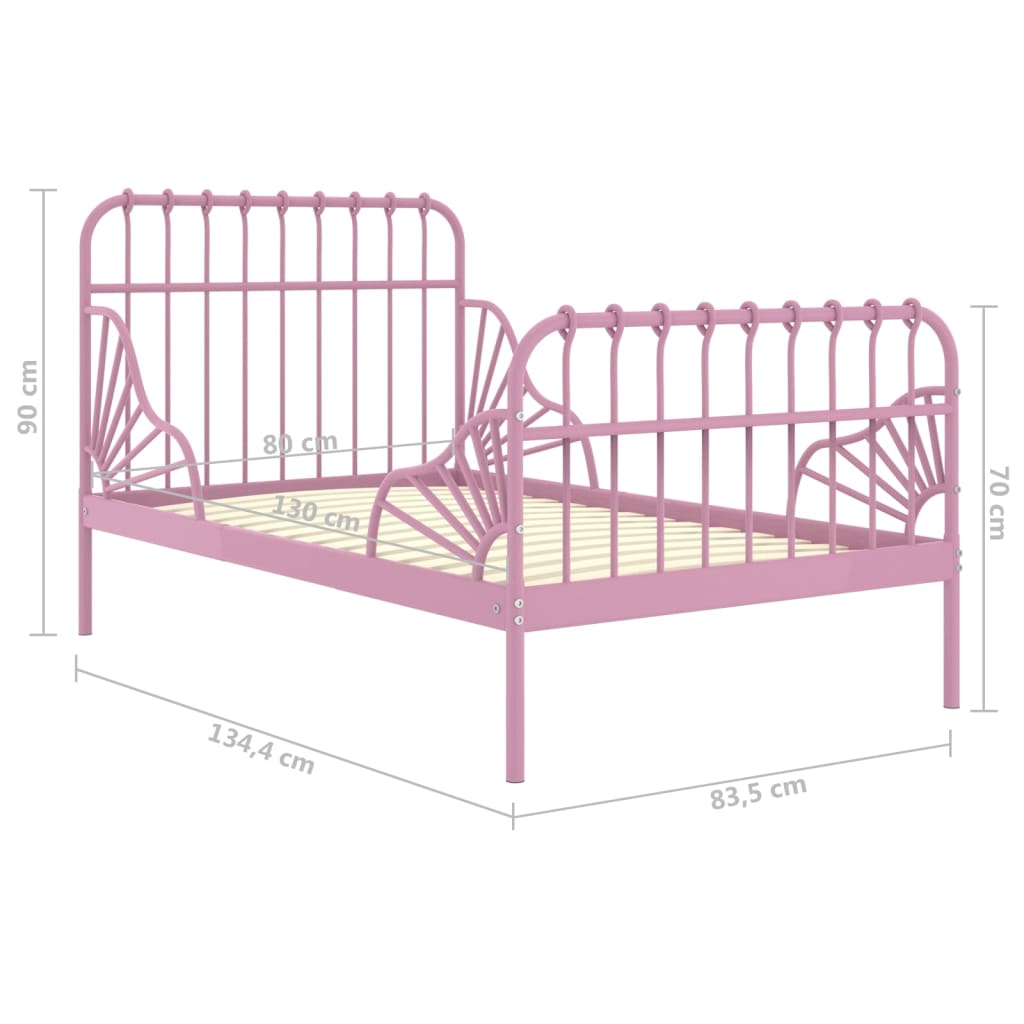 vidaXL gultas rāmis, pagarināms, rozā metāls, 80x130/200 cm