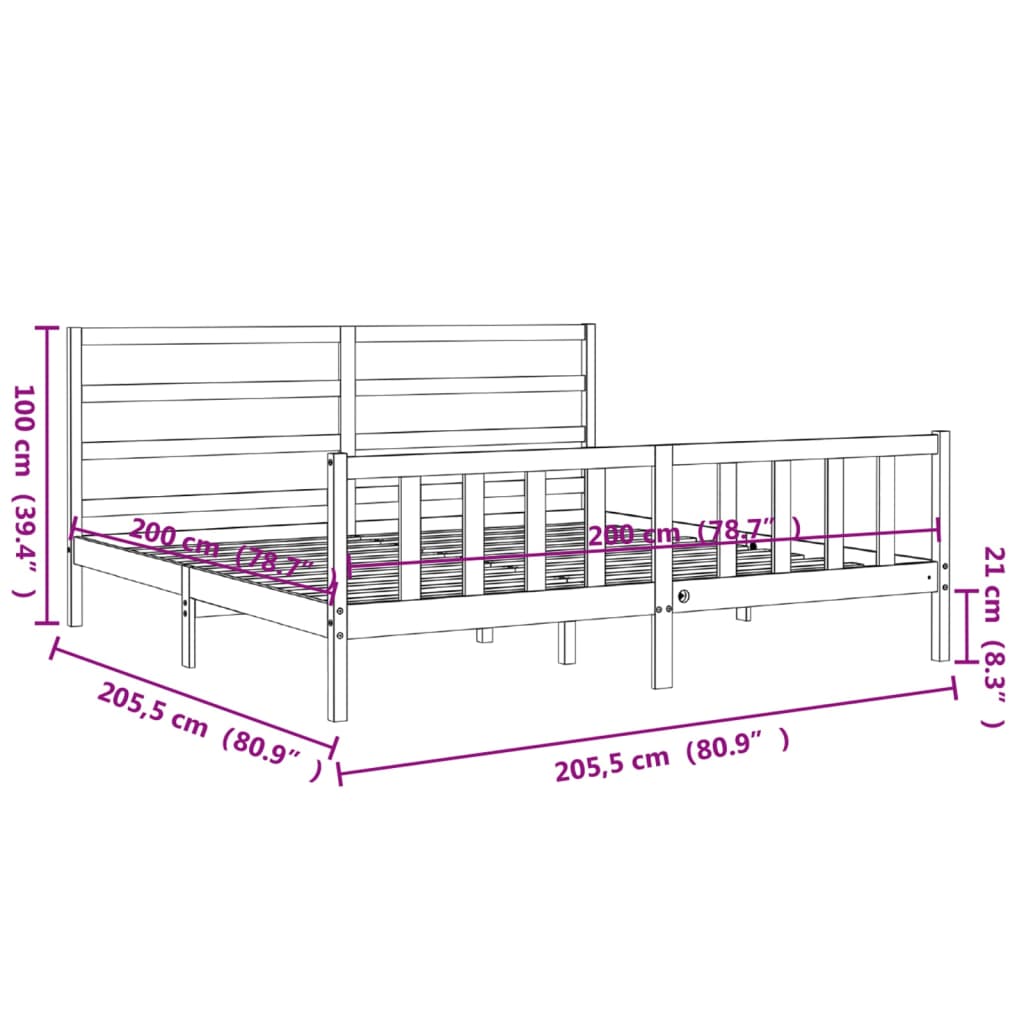 vidaXL gultas rāmis ar galvgali, medus brūns, 200x200 cm, masīvkoks