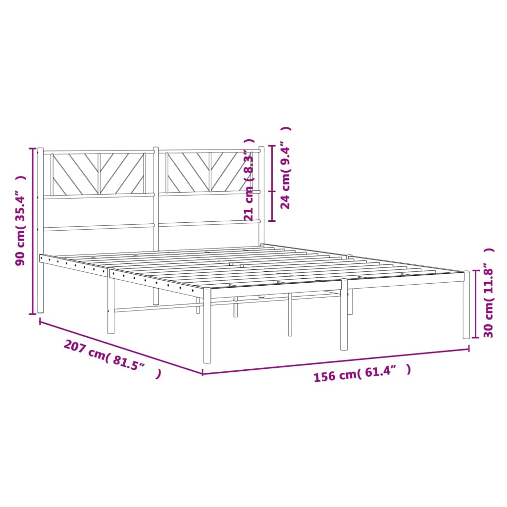 vidaXL gultas rāmis ar galvgali, melns metāls, 150x200 cm