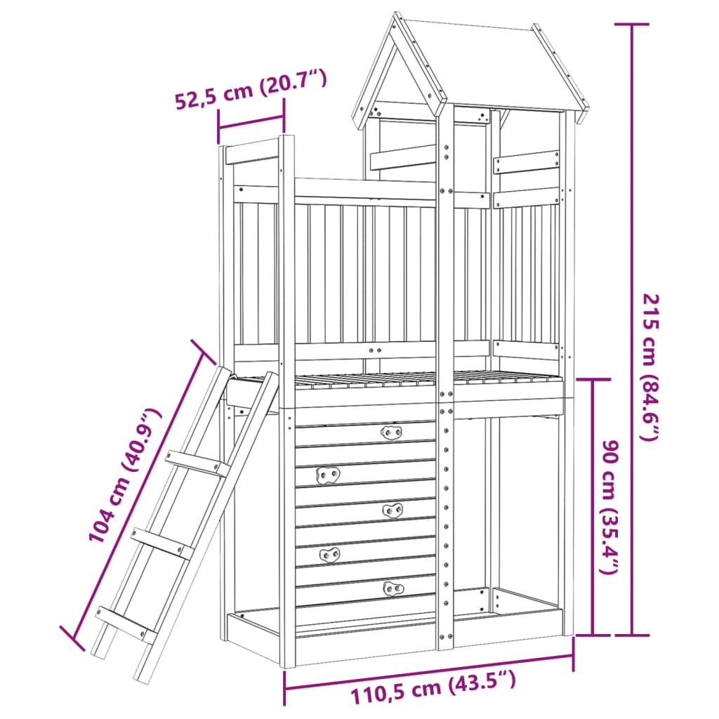 vidaXL rotaļu tornis, klinšu siena, 110,5x52,5x215cm impregnēta priede