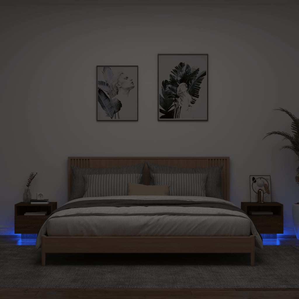 vidaXL naktsskapīši ar LED lampiņām, 2 gab., brūni, 40x39x37 cm