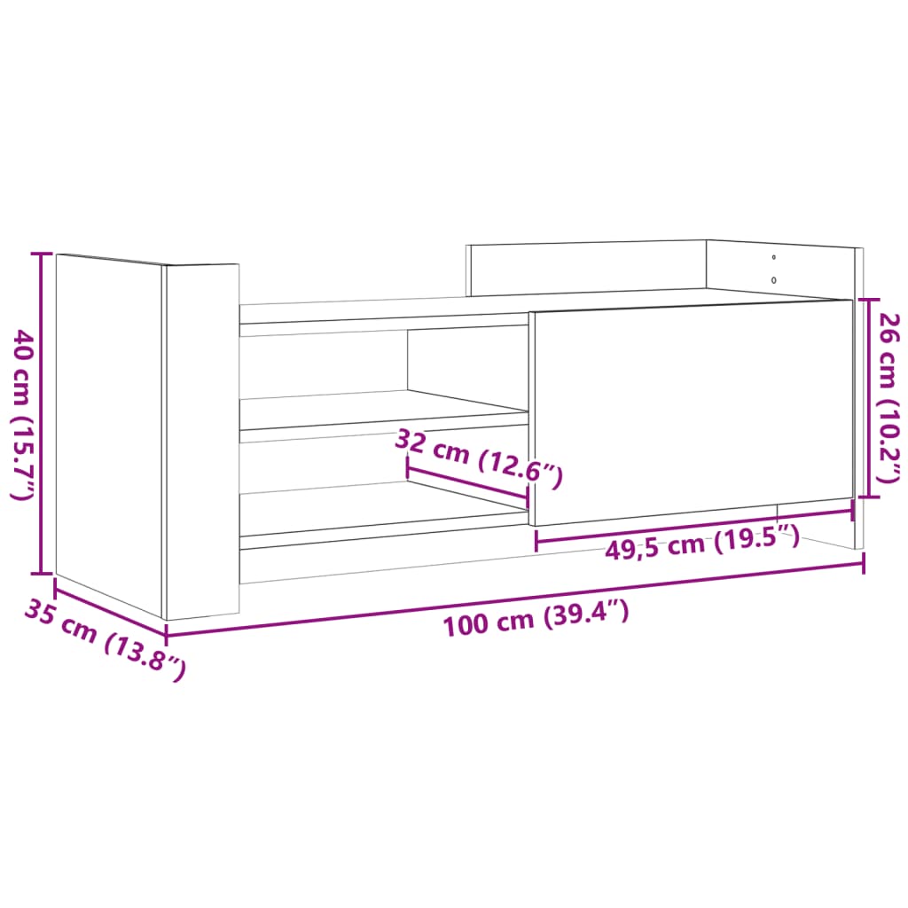 vidaXL TV skapītis, ozolkoka krāsa, 100x35x40 cm, inženierijas koks