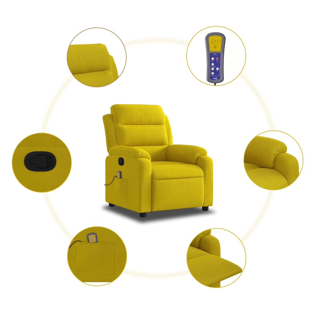 vidaXL masāžas krēsls, atgāžams, dzeltens samts