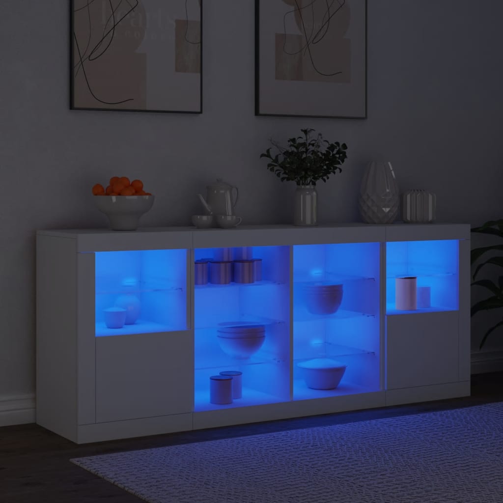 vidaXL kumode ar LED lampiņām, 163x37x67 cm, balta