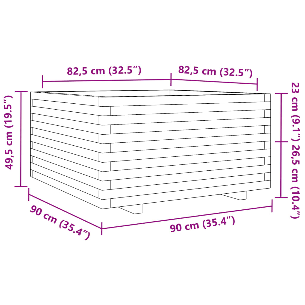 vidaXL dārza puķu kaste, 90x90x49,5 cm, impregnēts priedes koks