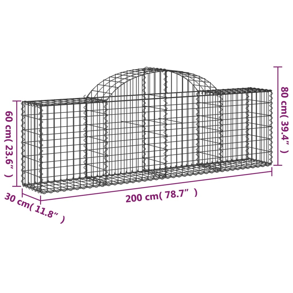 vidaXL arkveida gabiona grozi, 13 gb., 200x30x60/80 cm, cinkota dzelzs