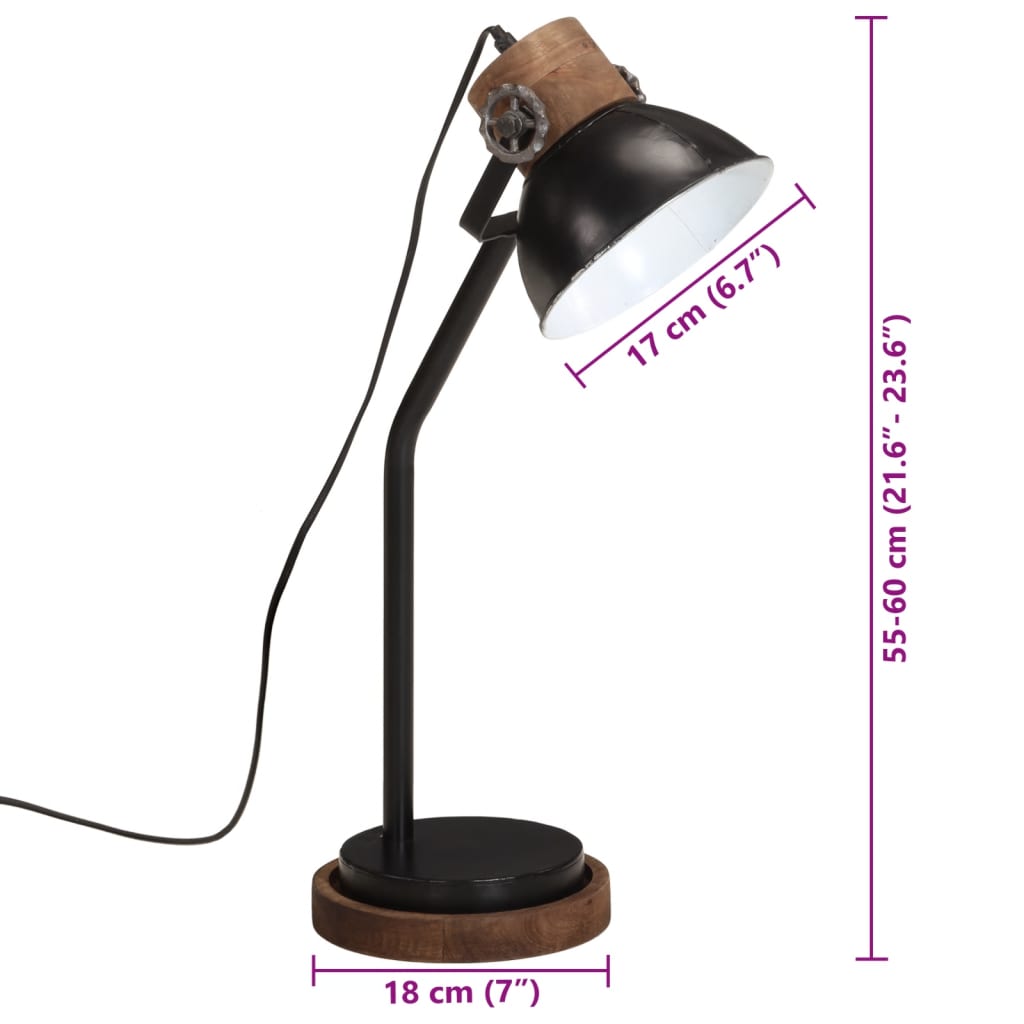 vidaXL galda lampa, 25 W, melna, 18x18x60 cm, E27