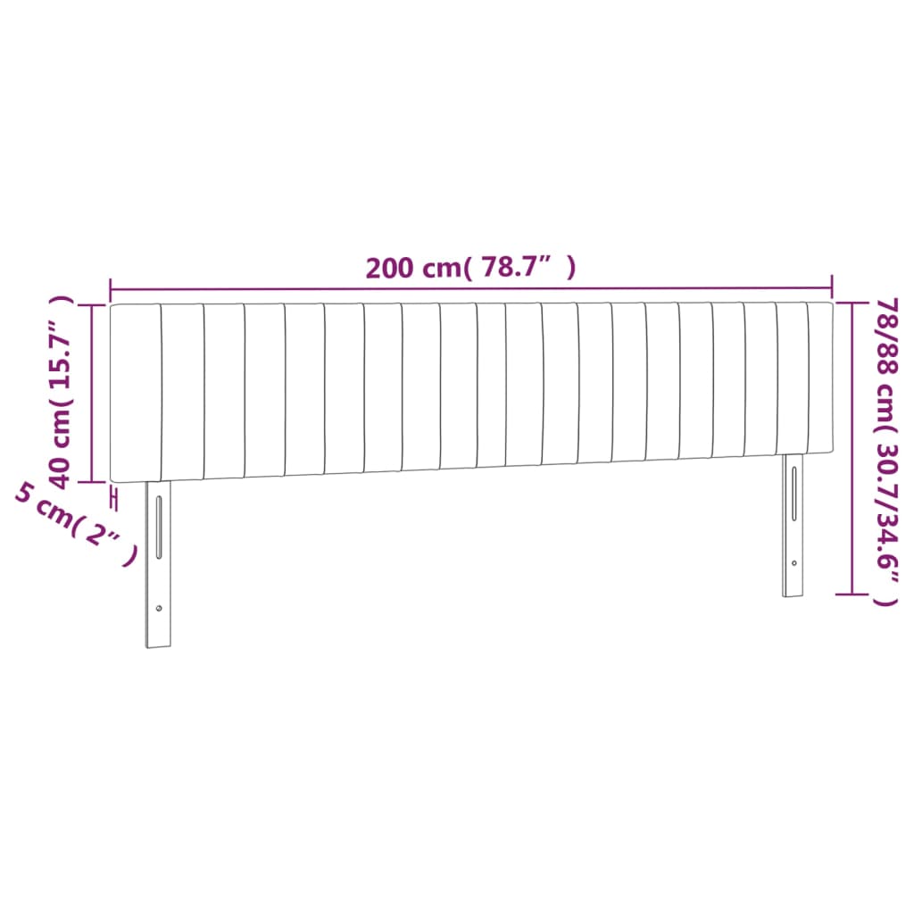 vidaXL gultas galvgalis ar LED, 200x5x78/88 cm, tumši pelēks audums