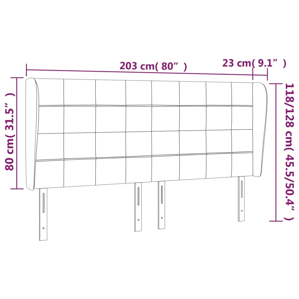 vidaXL galvgalis ar malām, 203x23x118/128 cm, melns samts