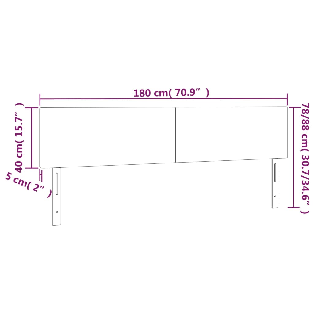 vidaXL gultas galvgalis ar LED, 180x5x78/88 cm, gaiši pelēks samts