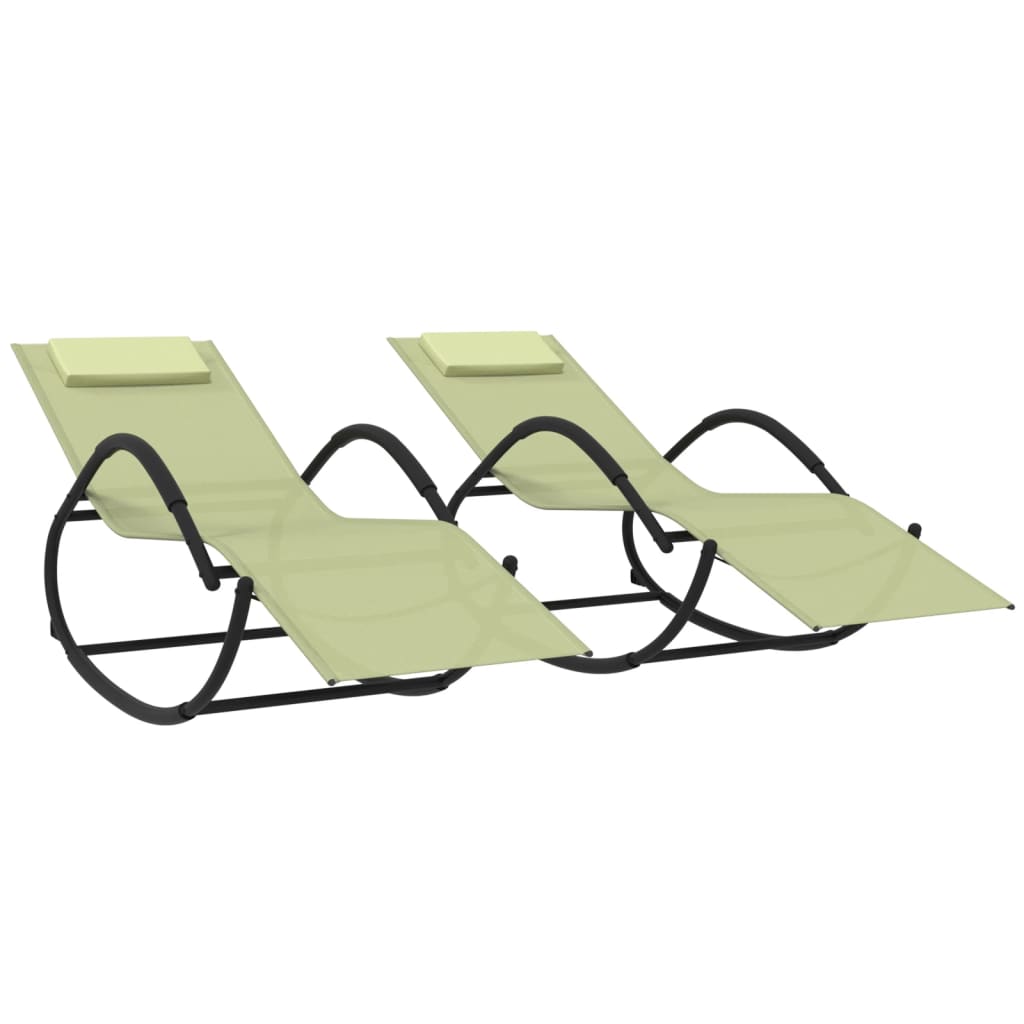 vidaXL sauļošanās šūpuļkrēsli, 2 gab., krēmkrāsas, tērauds, tekstilēns