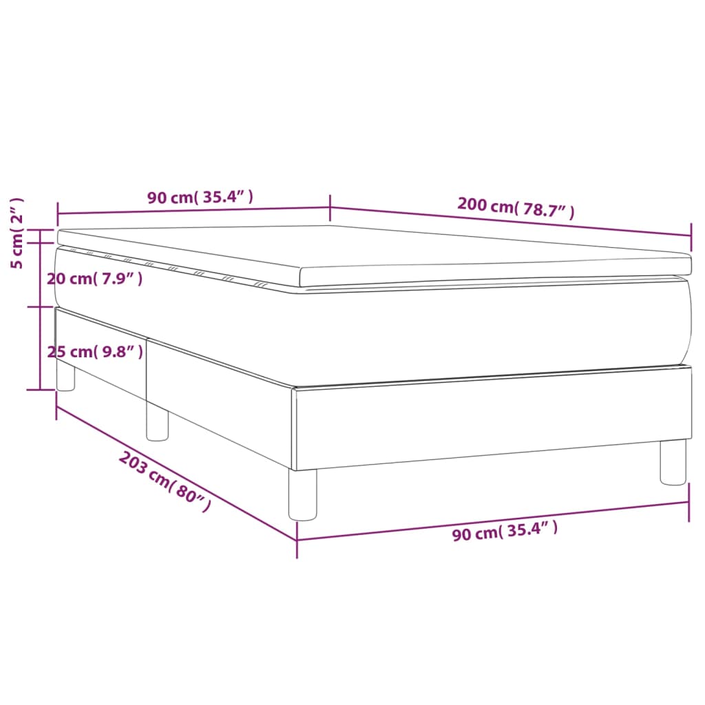 vidaXL atsperu gultas rāmis ar matraci, krēmkrāsas, 90x200 cm, audums