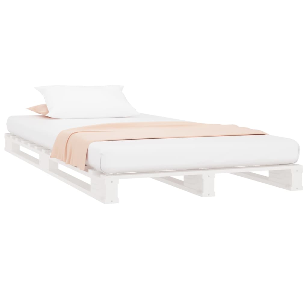 vidaXL palešu gulta, balta, 90x190 cm, priedes masīvkoks, vienvietīga