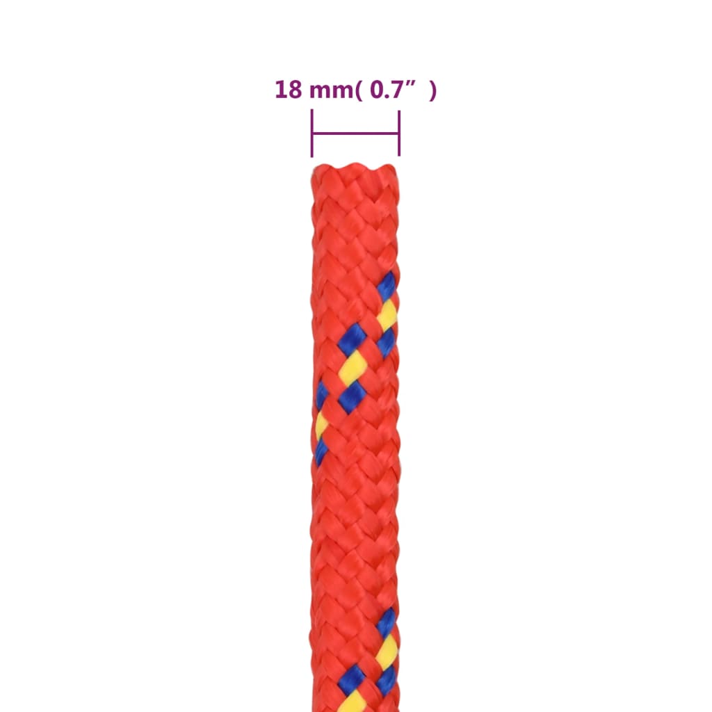 vidaXL laivu virve, sarkana, 18 mm, 25 m, polipropilēns