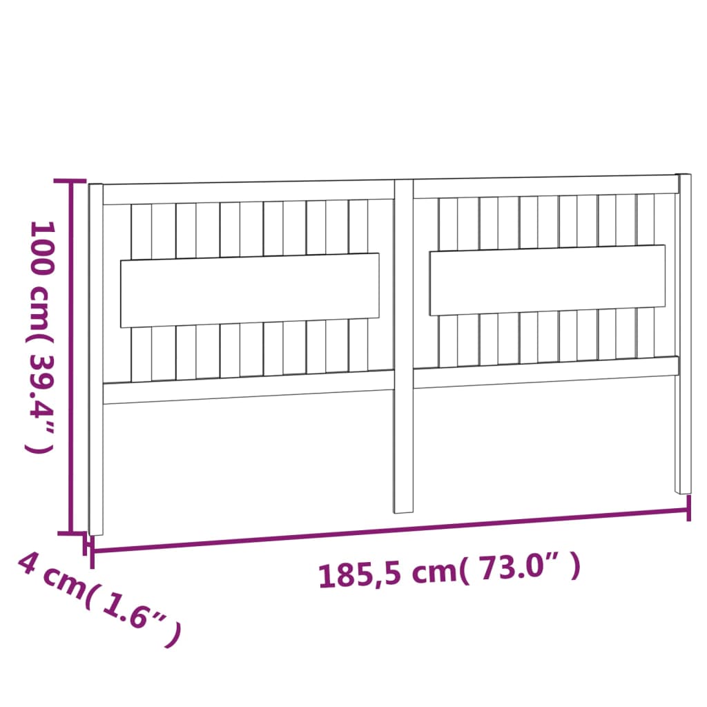 vidaXL gultas galvgalis, balts, 185,5x4x100 cm, priedes masīvkoks