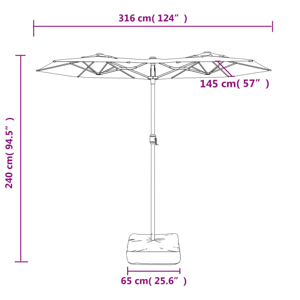 vidaXL saulessargs ar 2 jumtiņiem un LED, sarkanbrūns, 316x240 cm