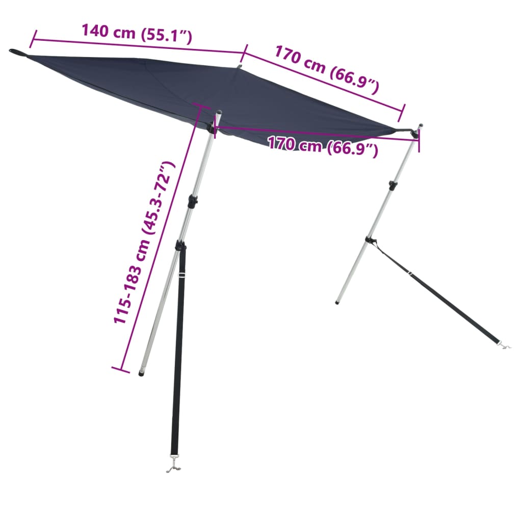 vidaXL laivas nojume, T-veida, zila, 170x170x(115-183) cm