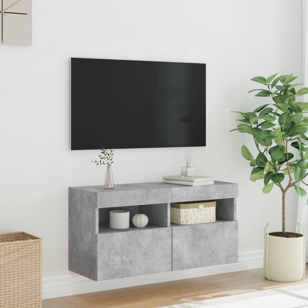 vidaXL TV galdiņi ar LED lampiņām, betona pelēki, 80x30x40 cm