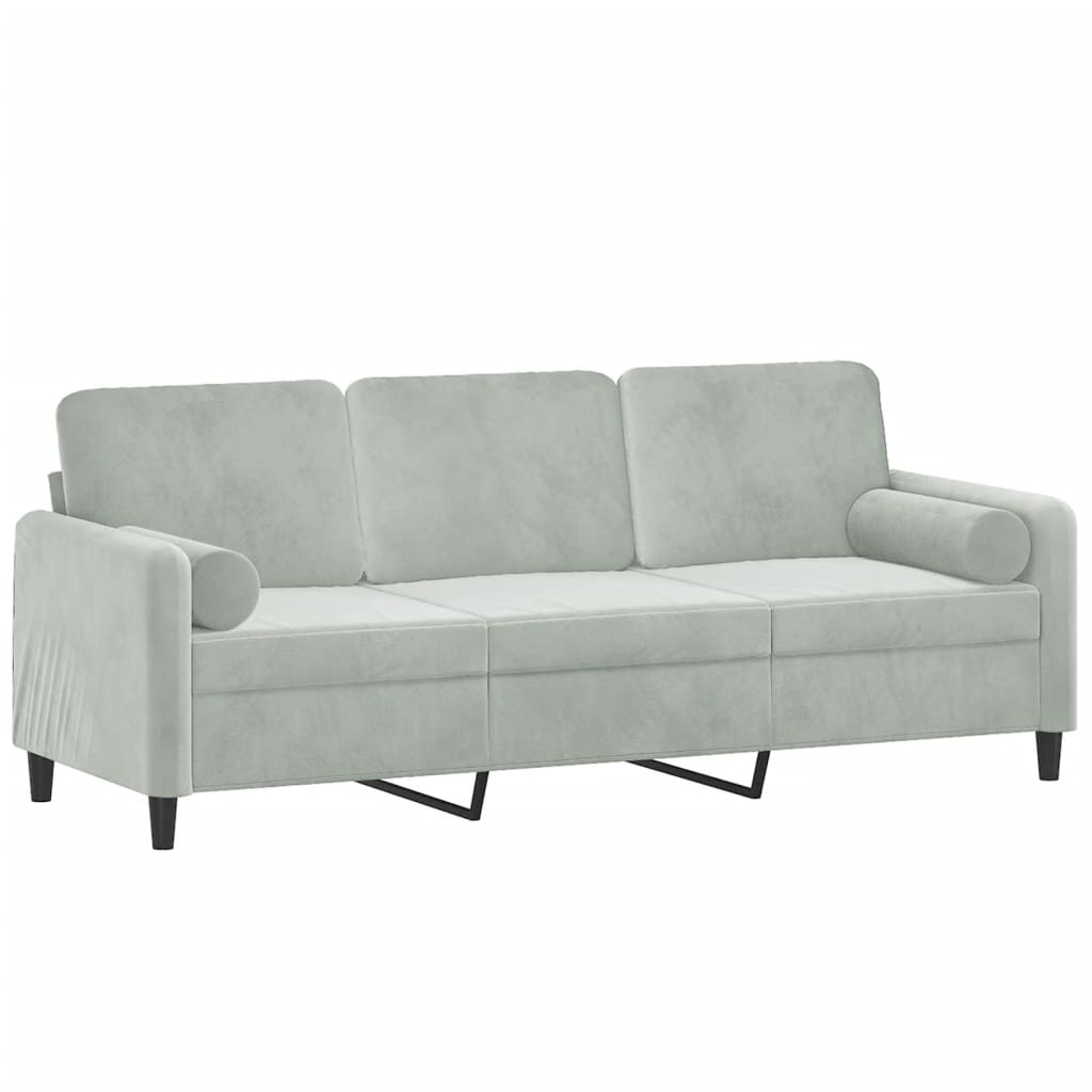 vidaXL trīsvietīgs dīvāns ar spilveniem, gaiši pelēks, 180 cm, samts