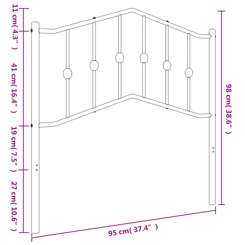 vidaXL gultas galvgalis, metāls, melns, 90 cm