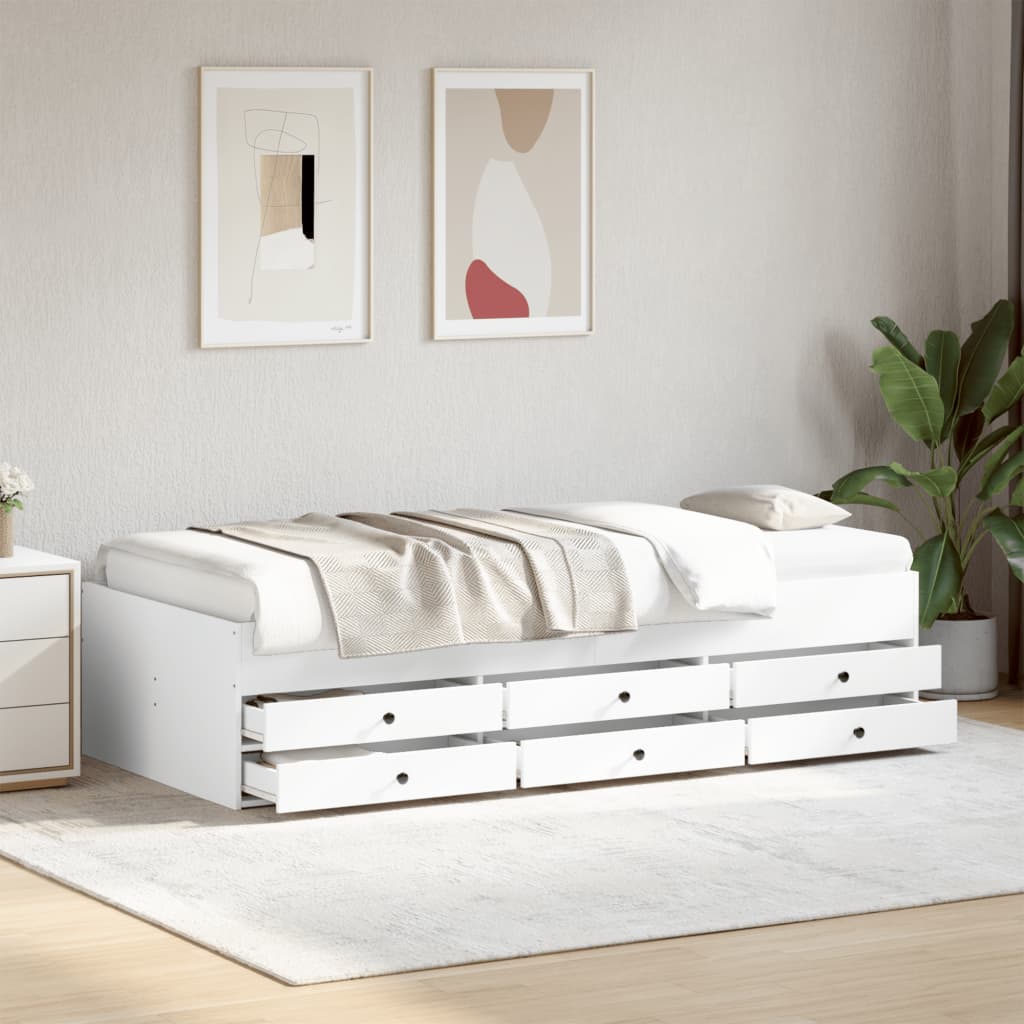 vidaXL dienas gulta ar atvilktnēm, balts, 90x190 cm, inženierijas koks