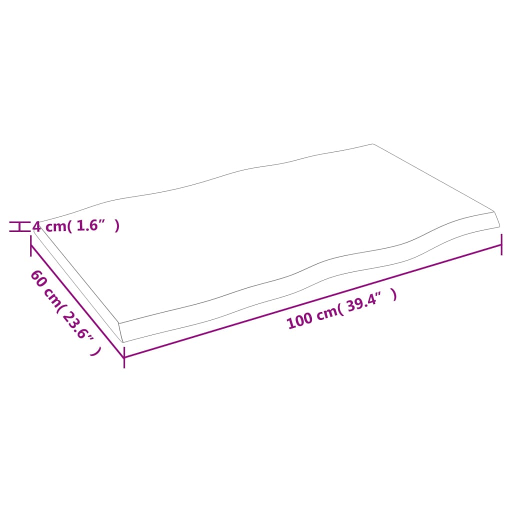 vidaXL galda virsma, 100x60x(2-4) cm, neapstrādāts ozola masīvkoks