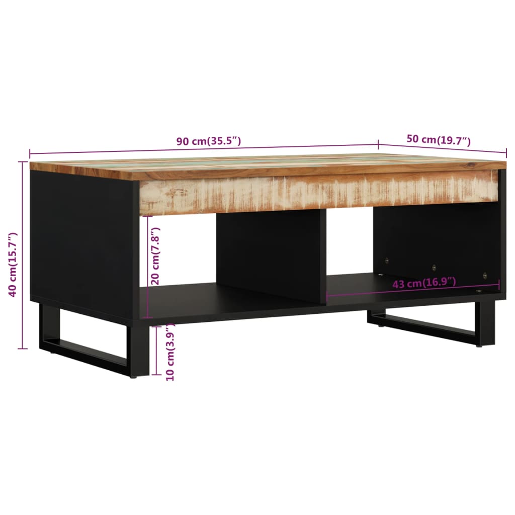 vidaXL kafijas galdiņš, 90x50x40 cm, pārstrādāts masīvkoks